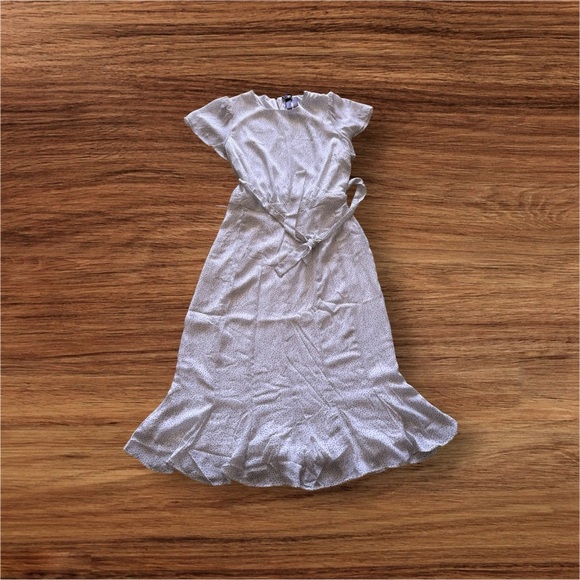 Silver Midi Sundress with Flutter Sleeves and Crew Neck - Picture 1 of 15